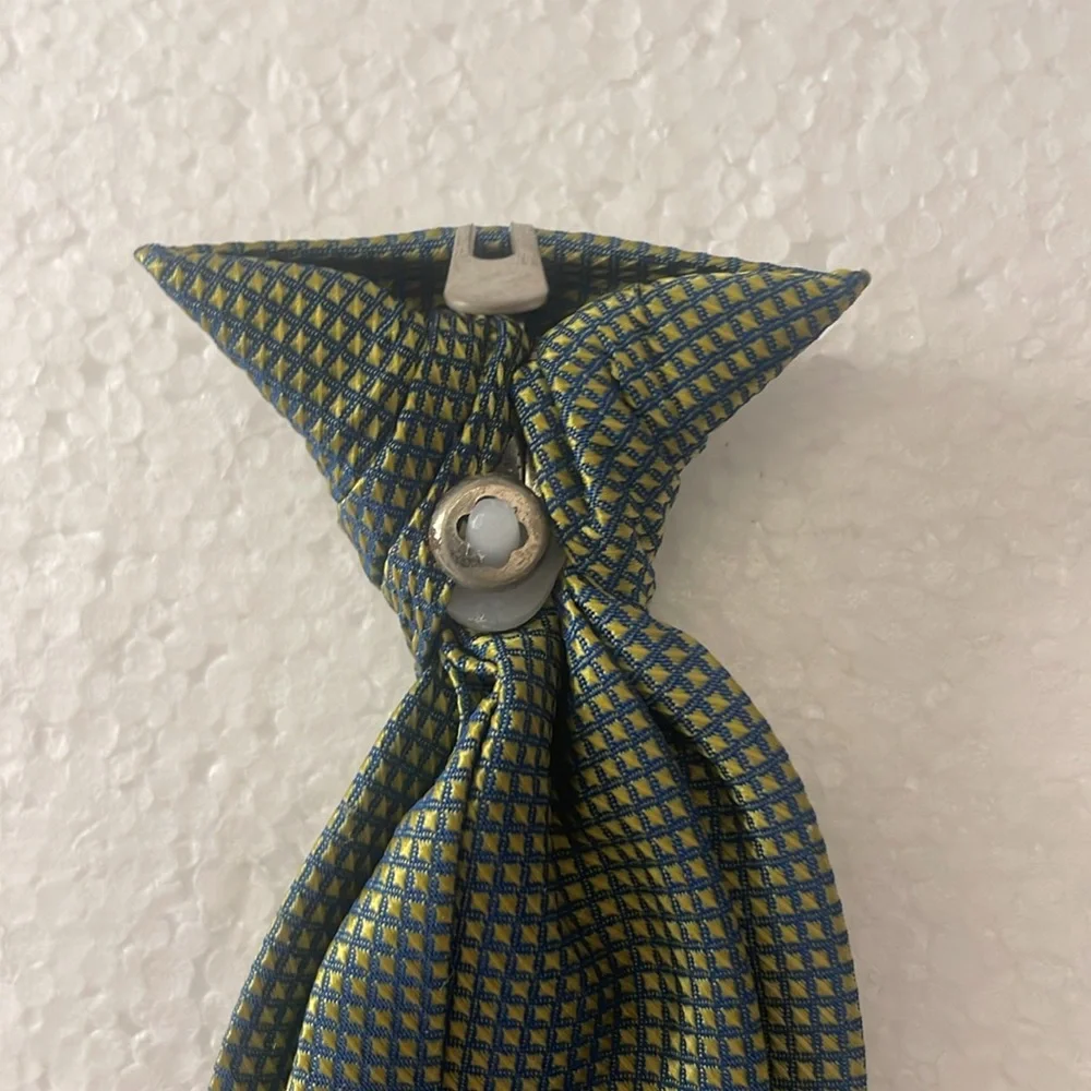 Y2K boys clip neck Tie geometric print yellow blue Dupont Teflon